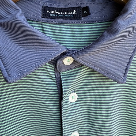 Southern Marsh Polo Shirt Green Gray Stripes Performance Stretch Golf Mens 2X - Picture 5 of 5